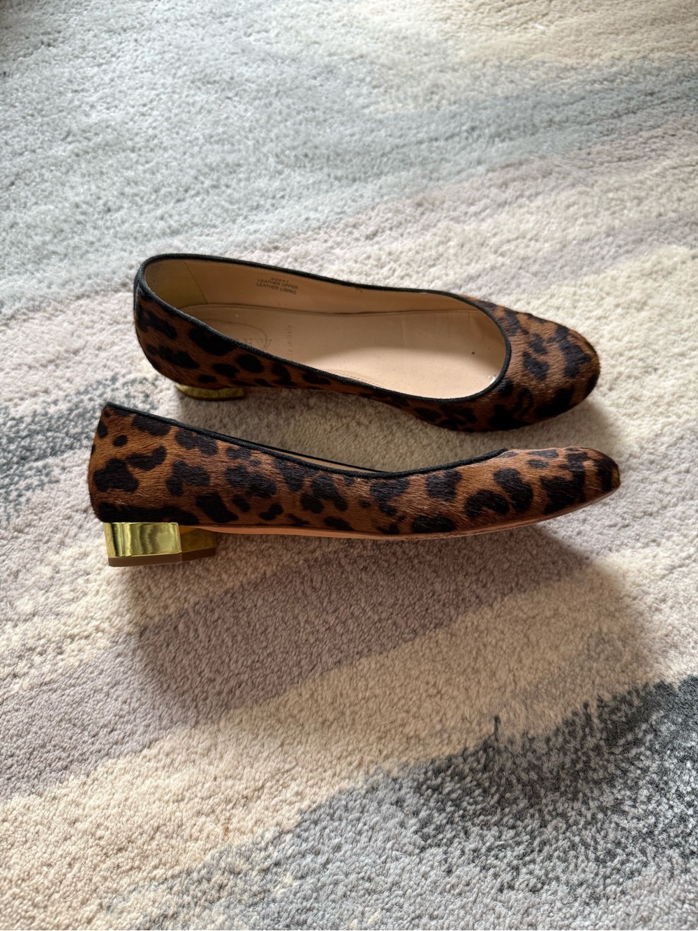 J. Crew Leopard Print Ballet Flats with Gold Heel Accent